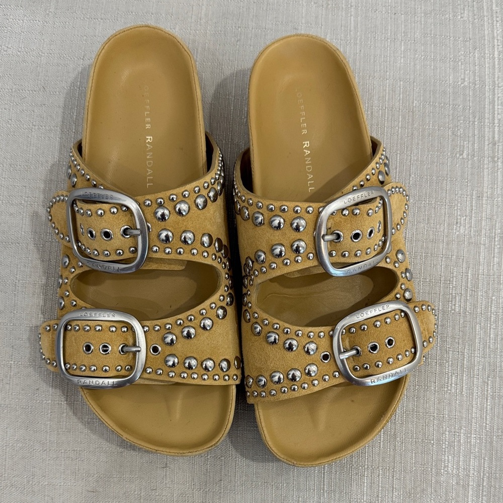 Loeffler Randall Jack Slide Sandals Flatform suede Silver studs